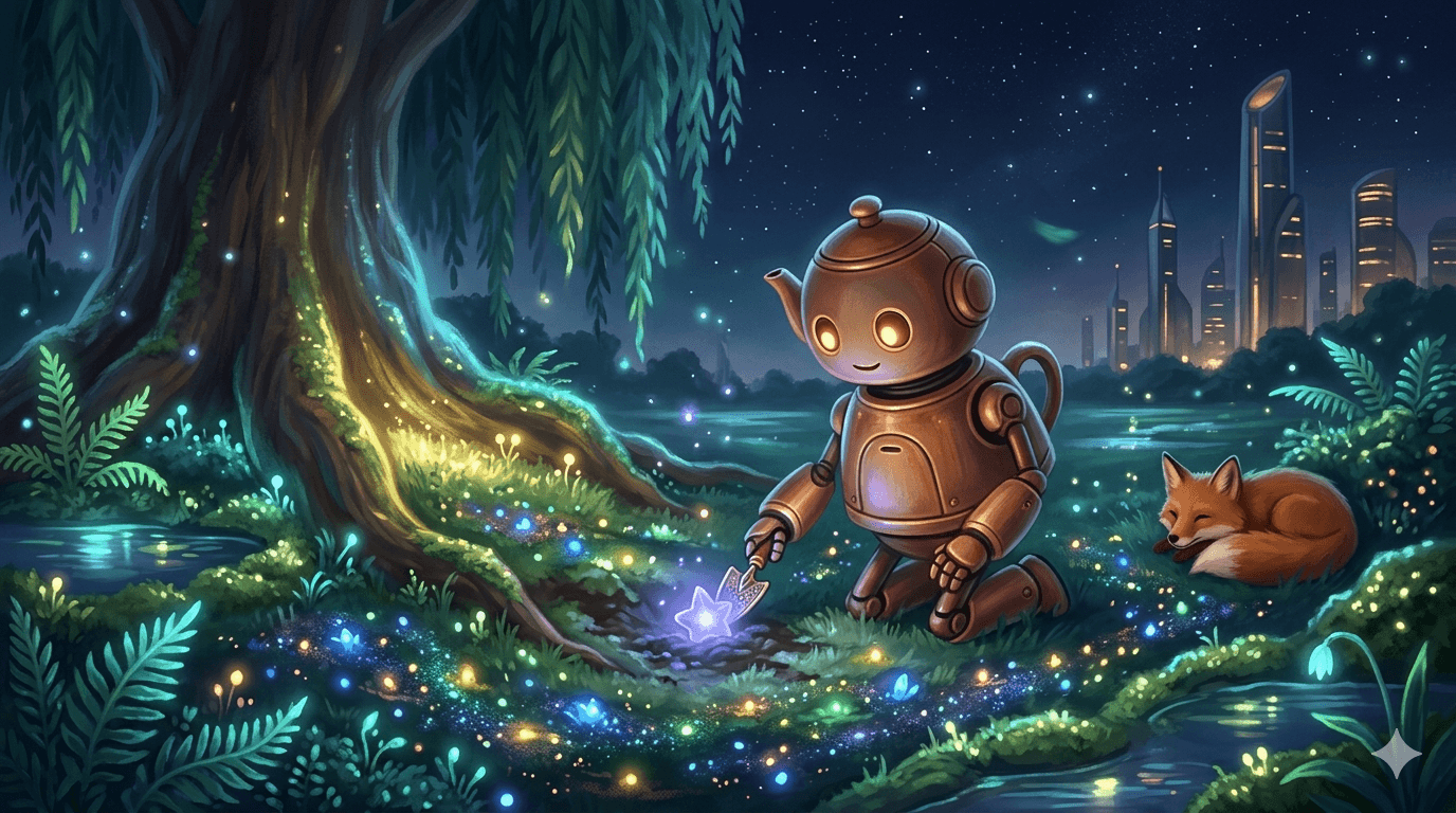 The Robot Who Planted Stars in a Quiet Garden